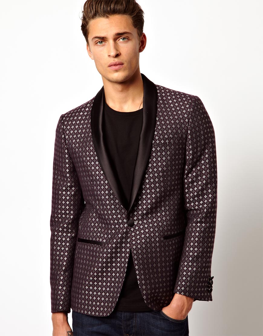 Lyst Asos Slim Fit Tuxedo Suit Jacket In Jacquard Fabric In Brown For Men 6566