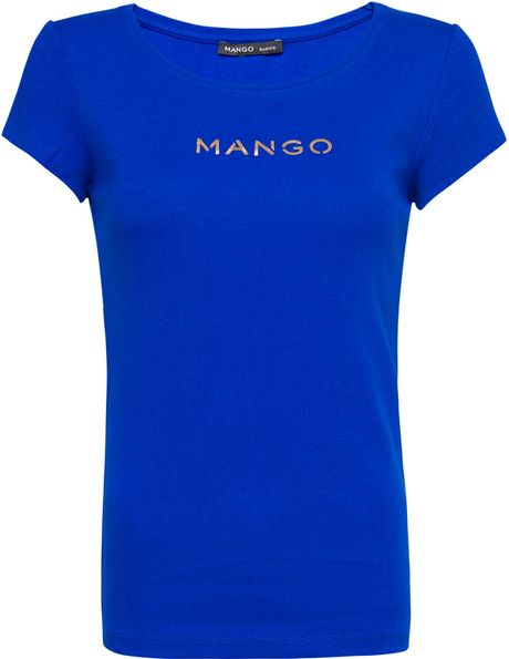 Mango Logo Cotton T-shirt in Blue (nb) | Lyst