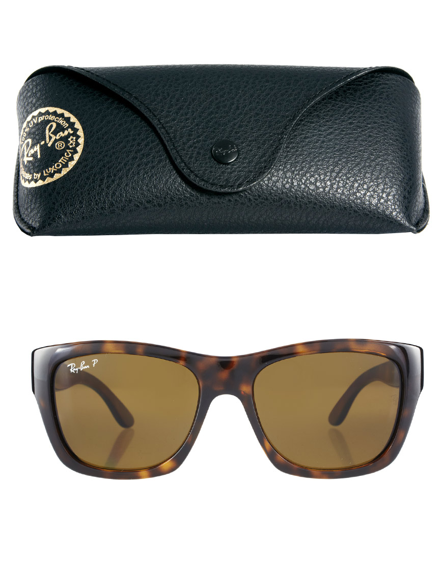 Lyst Ray Ban Polarized Wayfarer Sunglasses In Brown For Men 