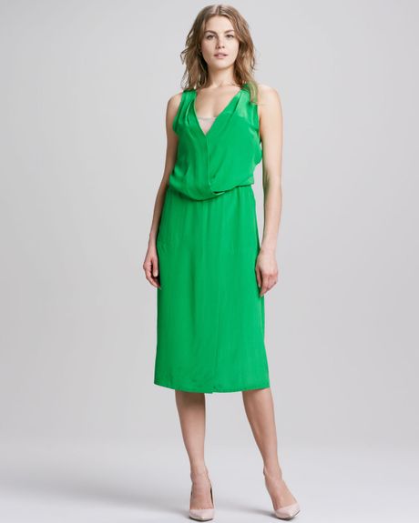 Tracy Reese Halter Mid Calf Silk Dress in Green (TREETOP) | Lyst