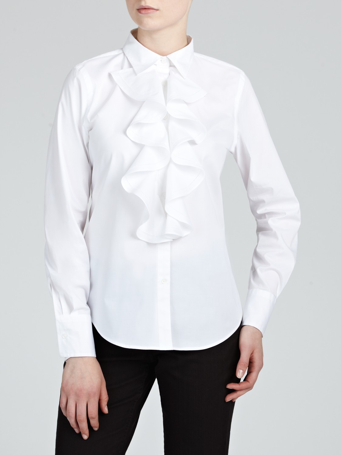 Lauren by Ralph Lauren Long Sleeve Ruffle Blouse in White - Lyst