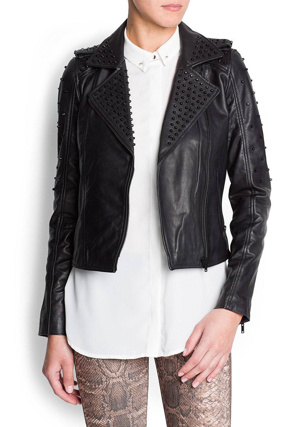 Lyst Mango Studded Leather Biker Jacket In Black Gallery