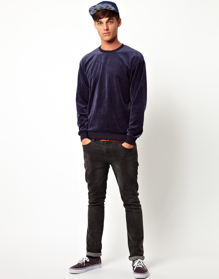 Lyst - American Apparel Velour Sweatshirt in Blue for Men