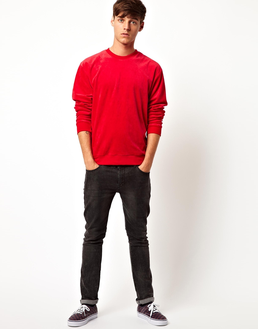 Lyst - Asos Velour Sweatshirt in Red for Men