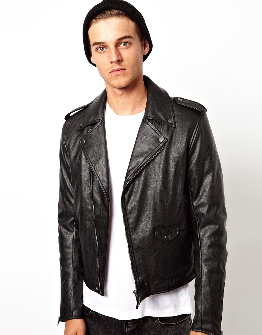 Lyst Asos Faux Leather Biker Jacket In Black For Men Gallery