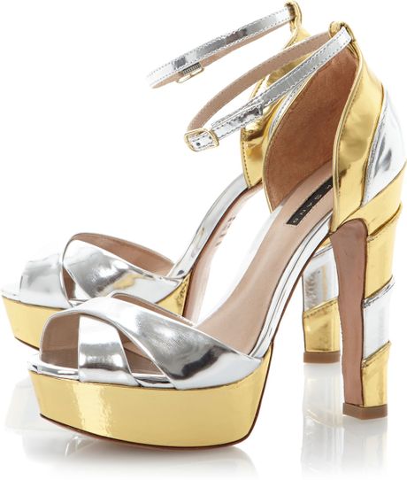 Dune Well Jel Block Heeled Platfrom Wedge Sandals in Gold | Lyst