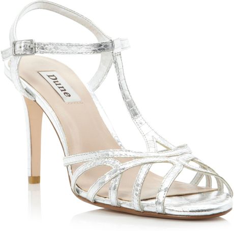 Dune Hopeful Strappy Tbar Sandals in Silver | Lyst