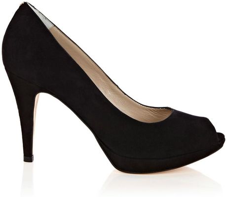 Karen Millen Suede Peep Toe Platform Court Shoes in Black | Lyst