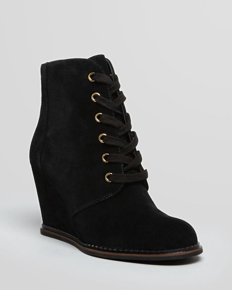 Kate Spade Lace Up Wedge Booties Saundra in Brown (Black) | Lyst