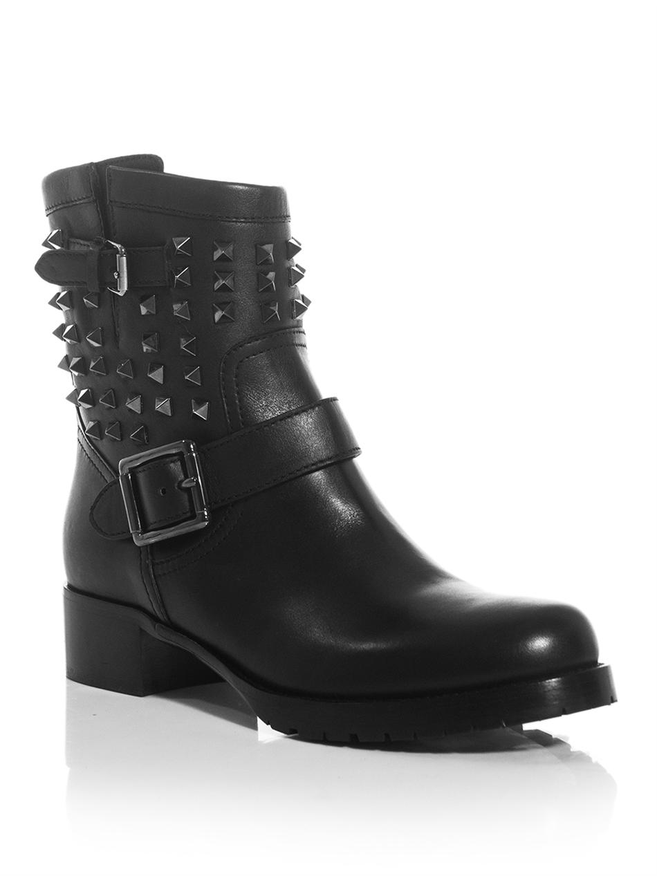 Valentino Rockstud Biker Boots in Black | Lyst