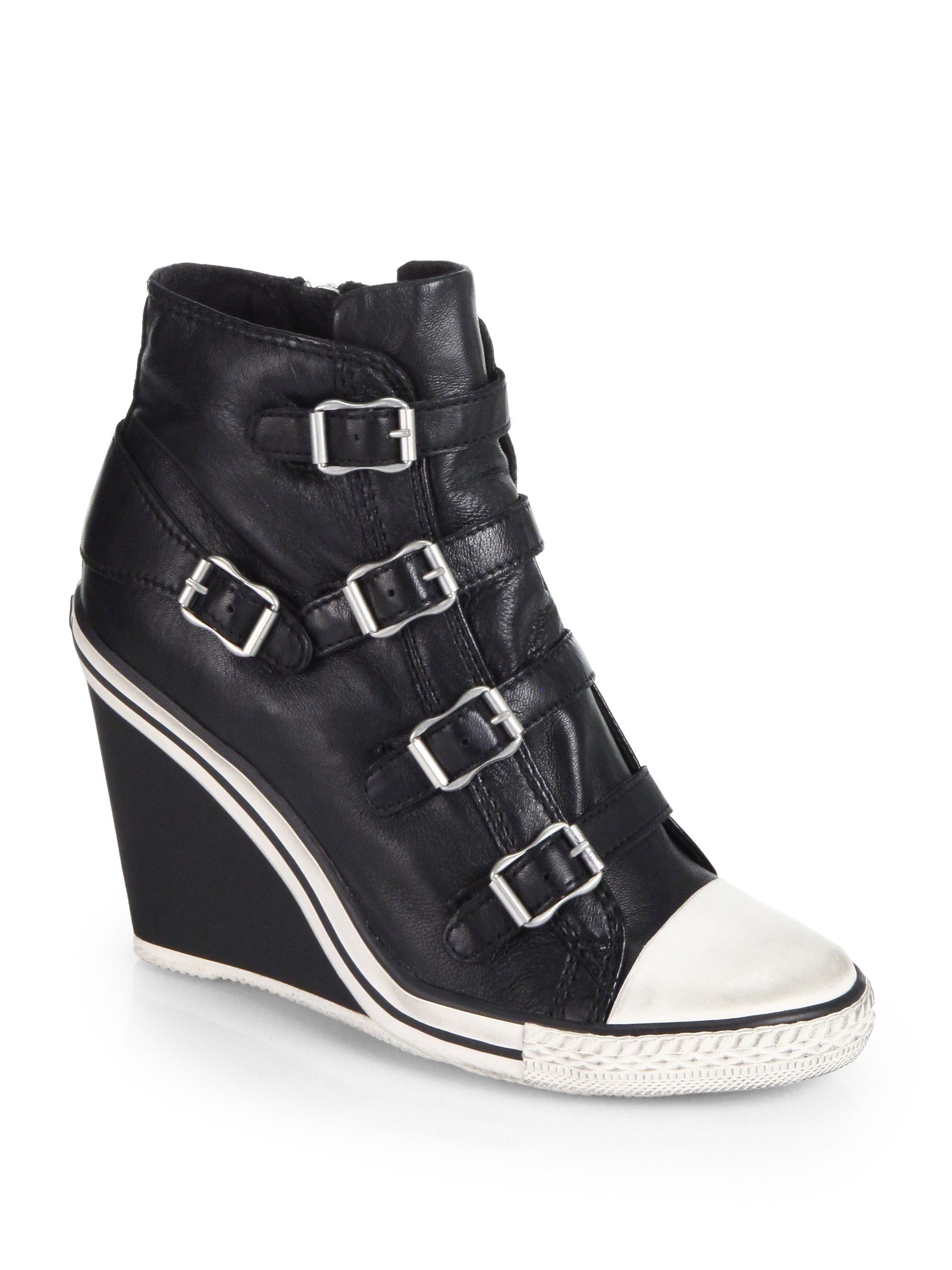 Ash Thelma Leather Wedge Sneakers in Black | Lyst