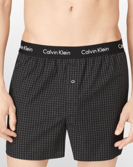 Download Calvin Klein Slim Fit Woven Plaid Boxer Shorts in Black ...