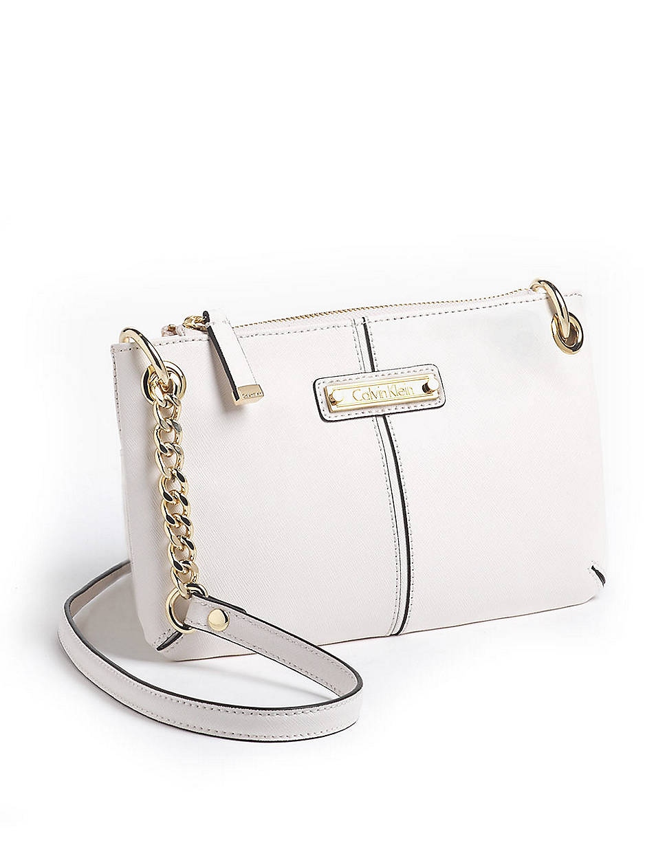 Calvin Klein Saffiano Leather Crossbody Bag in White | Lyst