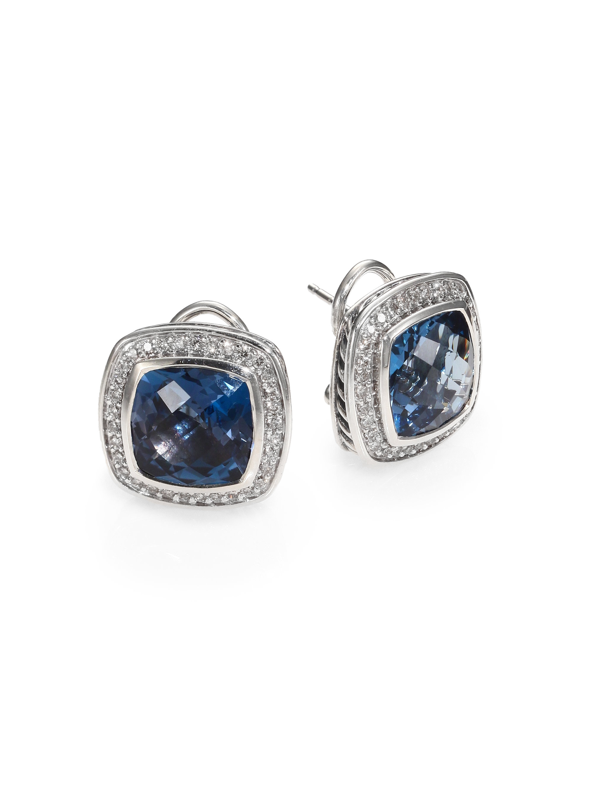 David Yurman Hampton Blue Topaz Diamond Sterling Silver Button Earrings ...