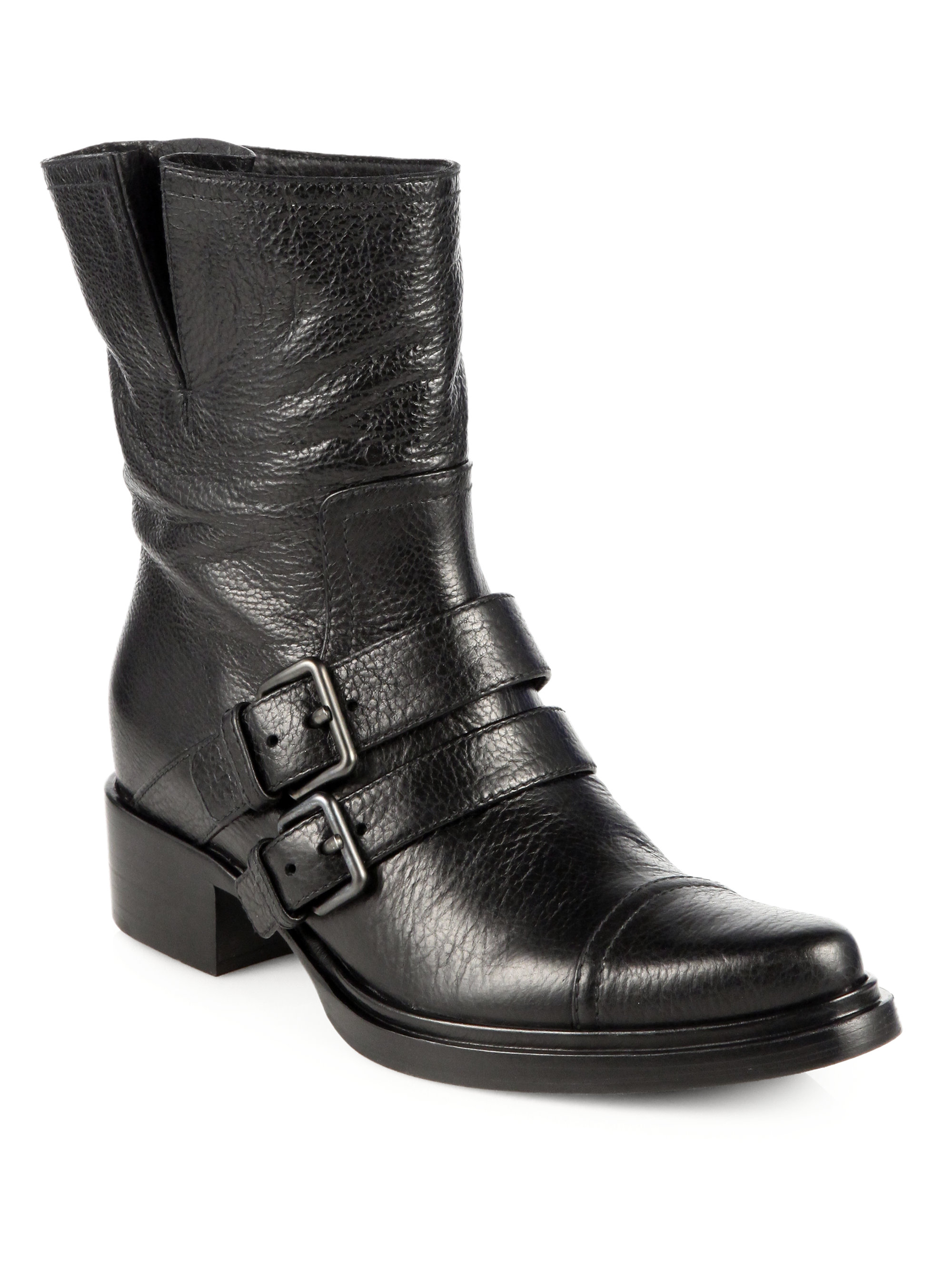 Lyst - Miu Miu Leather Doublestrap Motorcycle Boots in Black