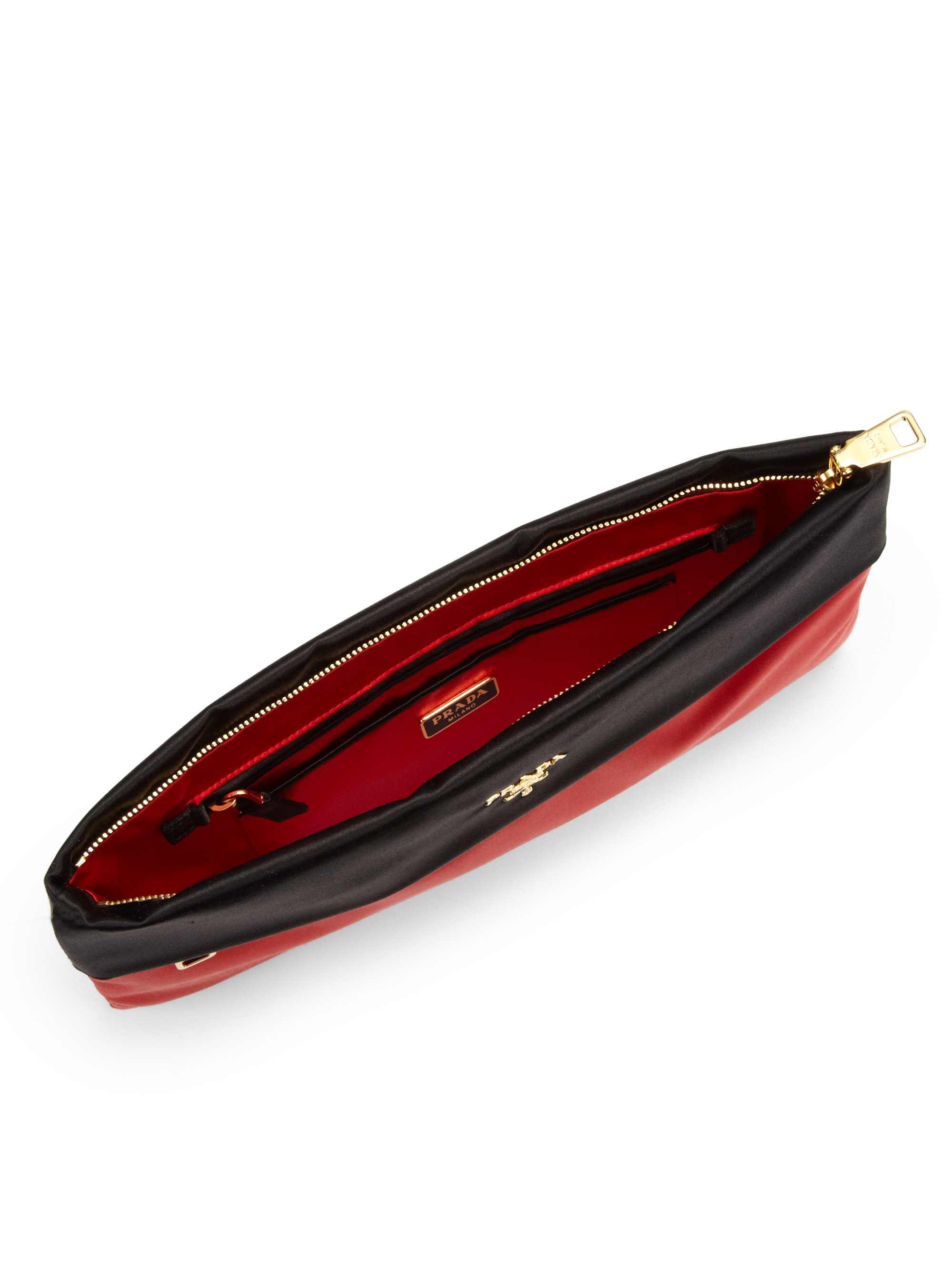 prada white purse - Prada Raso Bicolor Satin Box Clutch in Red (RED BLACK) | Lyst
