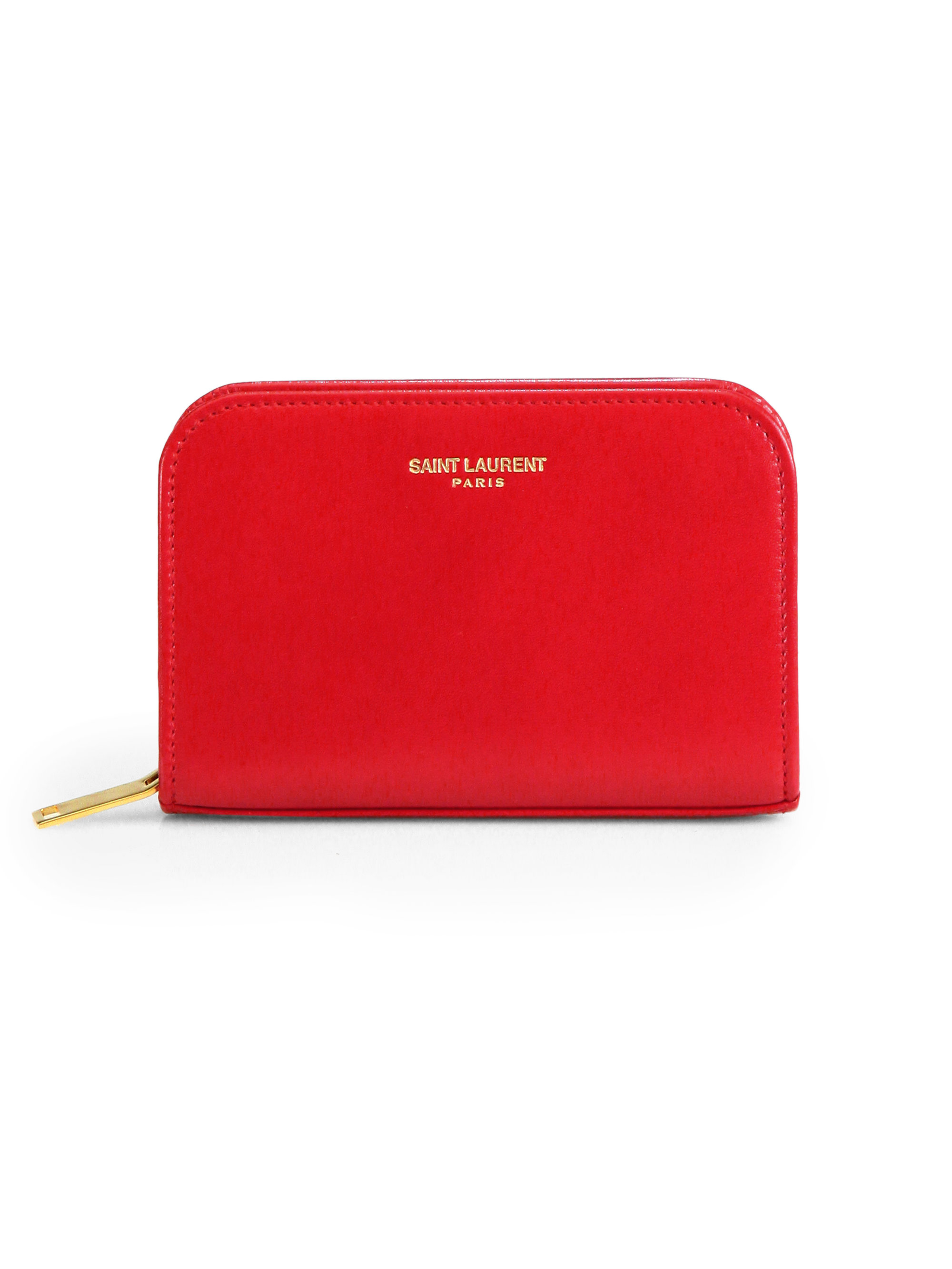 Saint laurent Marquage Zip-around Leather Coin Purse in Red ...