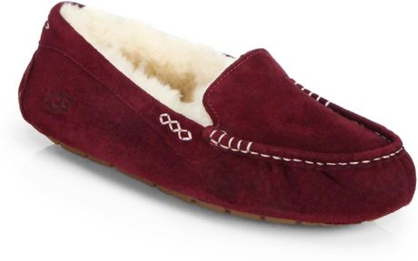 Ugg Ansley Suede Moccasin Slippers in Red (BURGUNDY) | Lyst