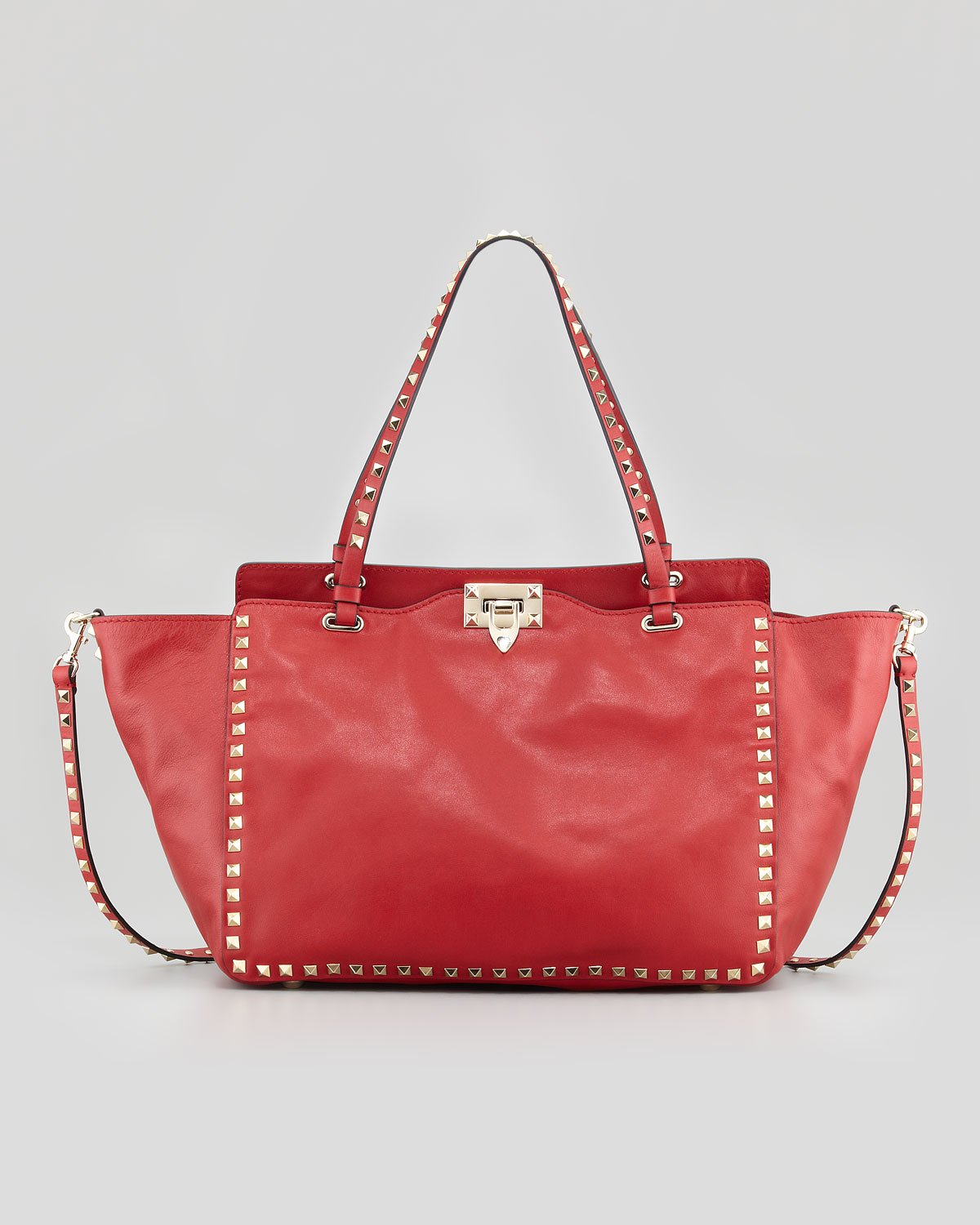 Valentino Rockstud Medium Tote Bag Red in Red | Lyst
