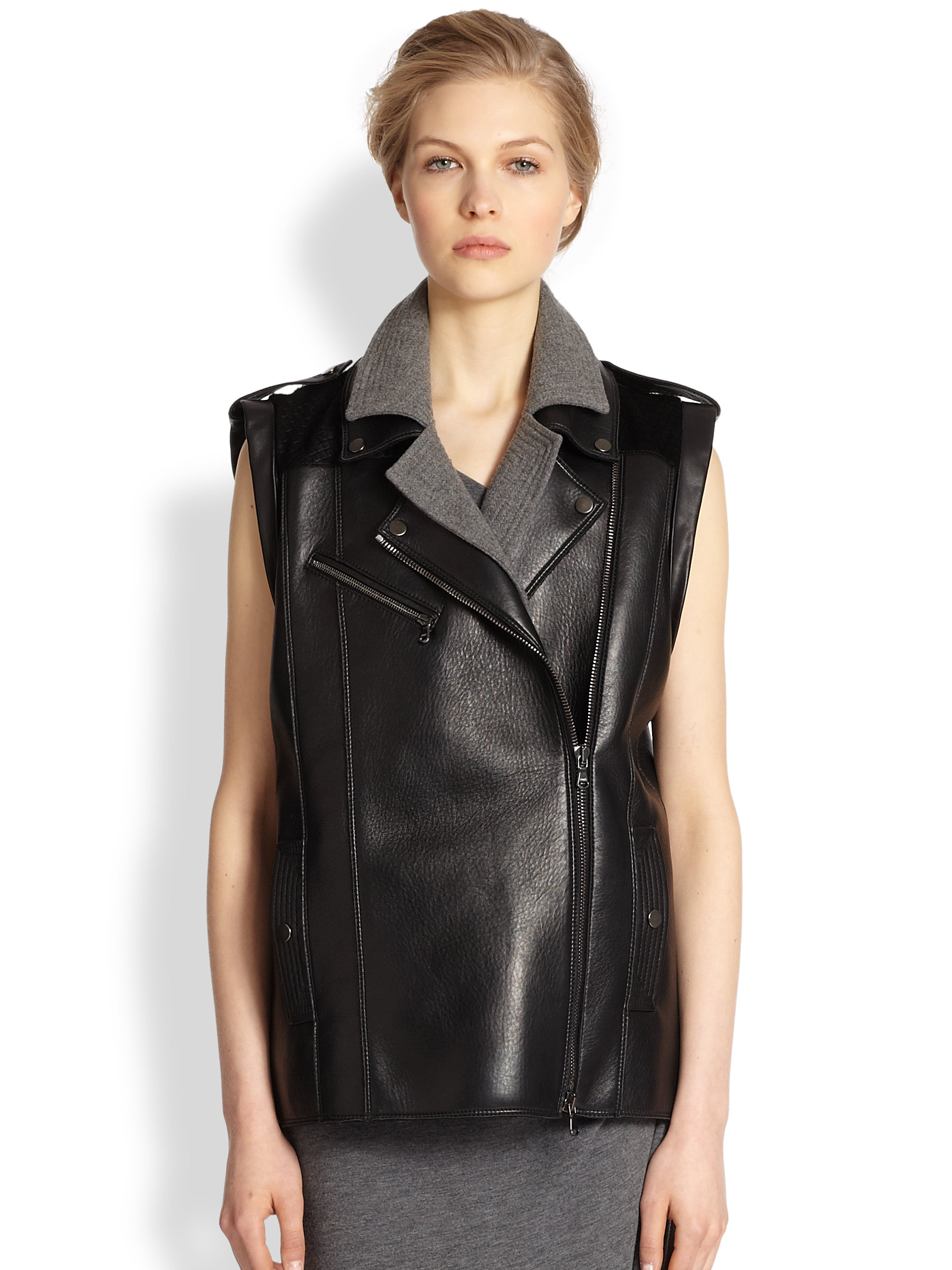 Lyst Veronica Beard Neoprenepaneled Leather Vest In Black 3940