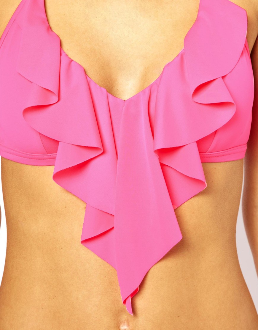 Lyst We Are Handsome Asos Waterfall Ruffle Bikini Top In Pink 3781