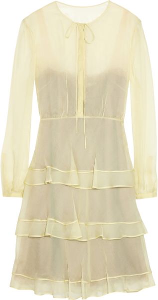 Valentino Tiered Silk Chiffon Dress in Yellow (Pastel yellow) | Lyst