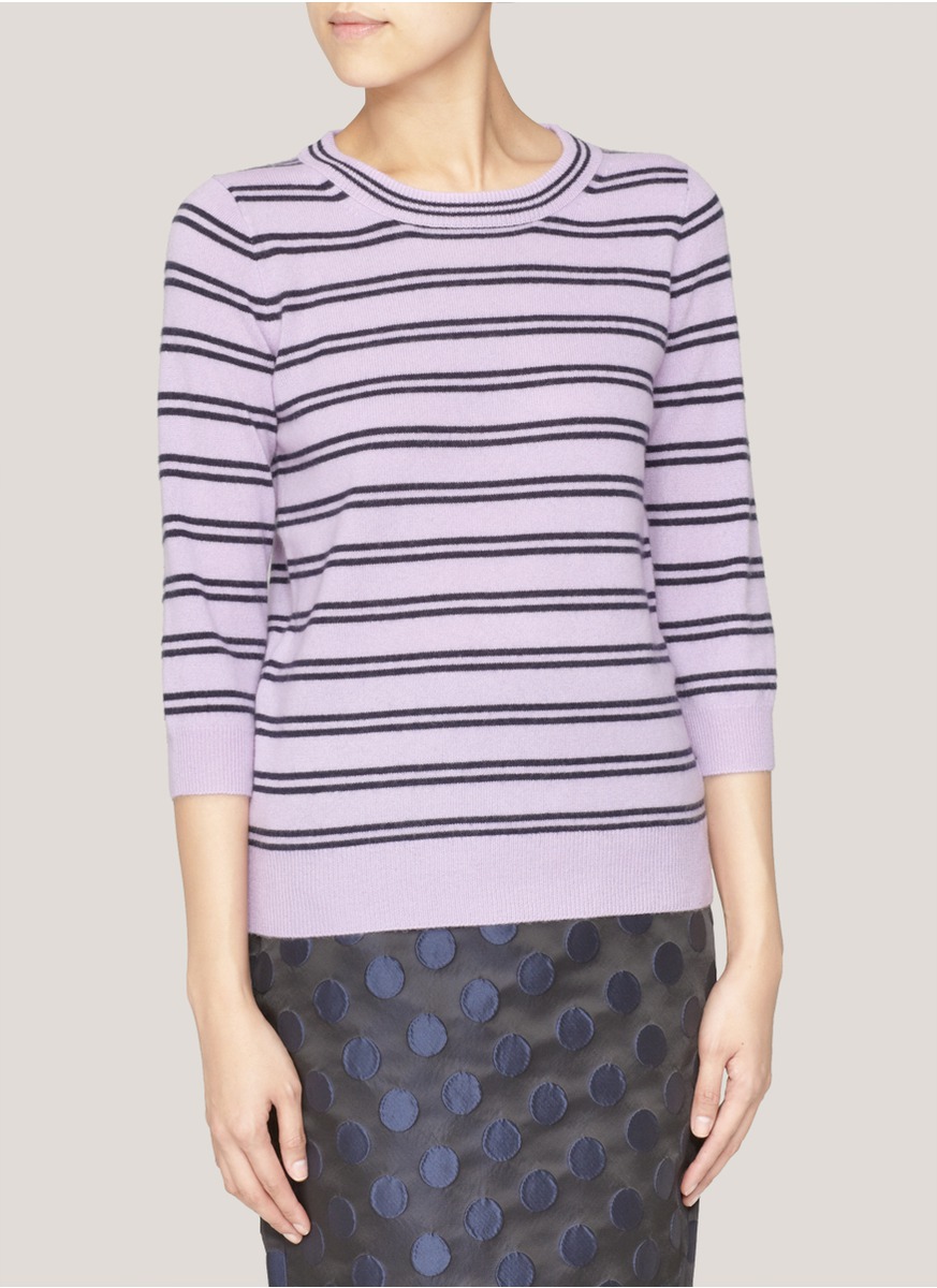 Lyst J.Crew Striped Cashmere Tippi Sweater in Purple