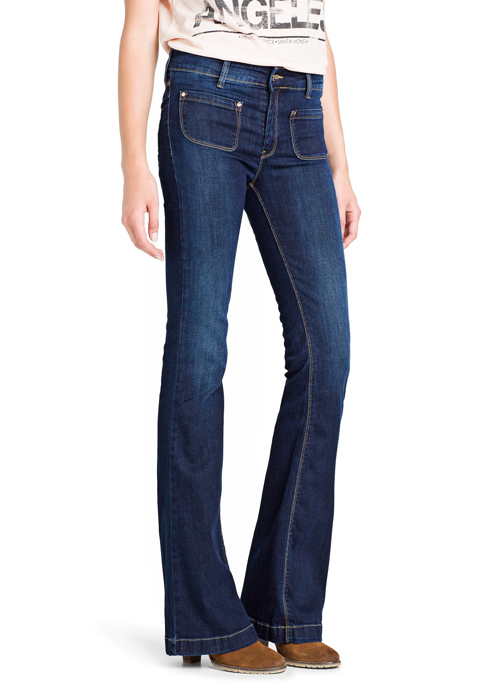 Mango Dark Wash Flared Jeans in Blue | Lyst