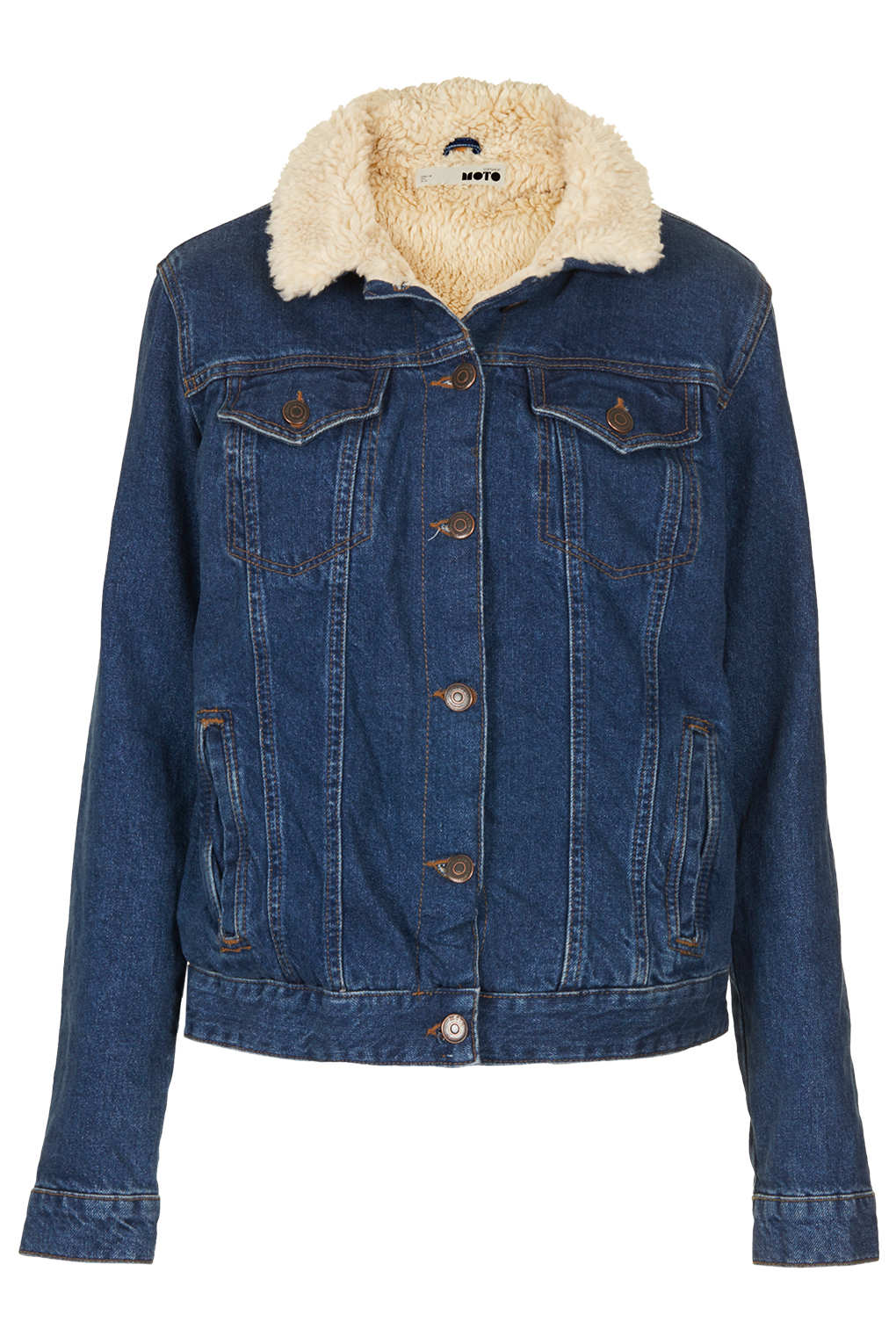 Topshop Moto Vintage Borg Denim Jacket In Blue Lyst 