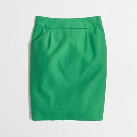J.crew Factory Pencil Skirt in Doubleserge Cotton in Green (kelly green ...