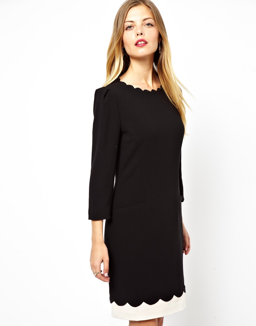 Lyst - Ted Baker Shift Dress with Scallop Neck Line and Hem in Black