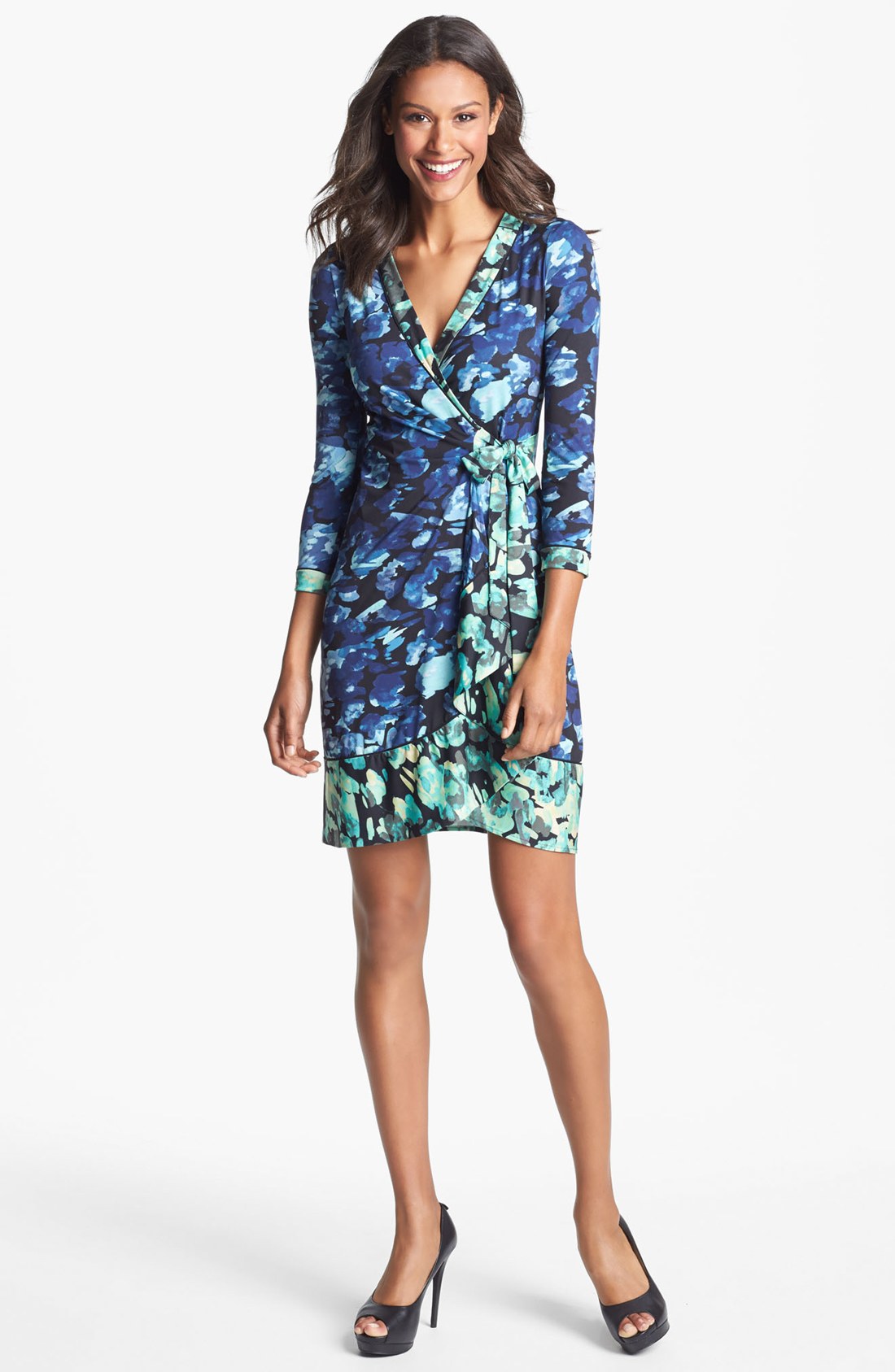 Bcbgmaxazria Print Jersey Wrap Dress in Blue (Carbon Combo) | Lyst
