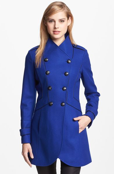 Guess Double Breasted Military Coat in Blue (Cobalt) | Lyst