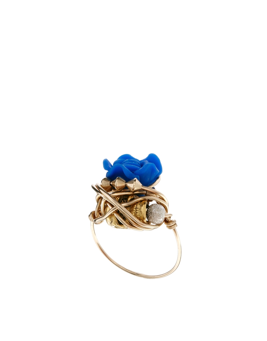 Kat&bee Freira Sister Flower and Stardust Bead Wrap Ring in Blue | Lyst
