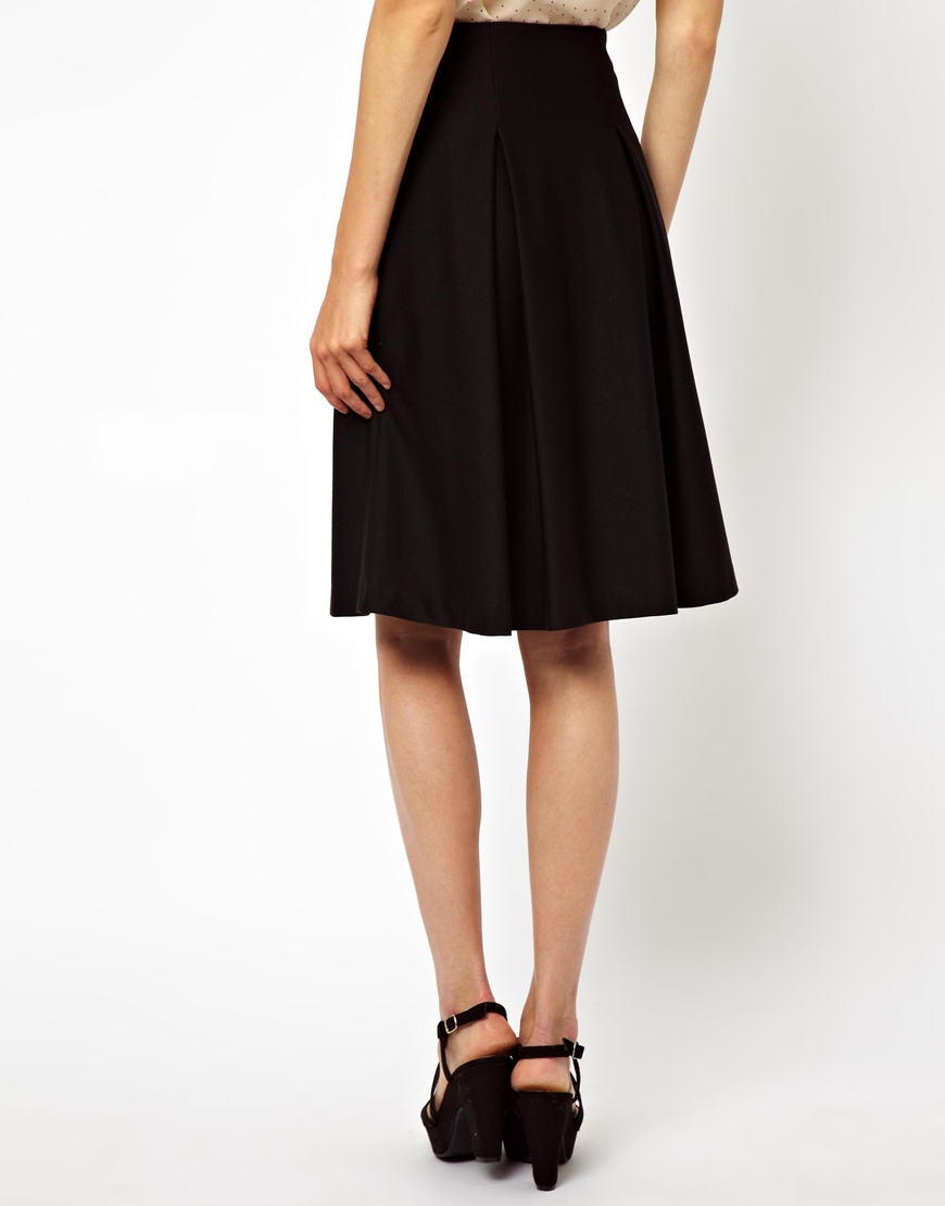 Lyst Asos Midi Skirt In Ponte With Pleats In Black 2137