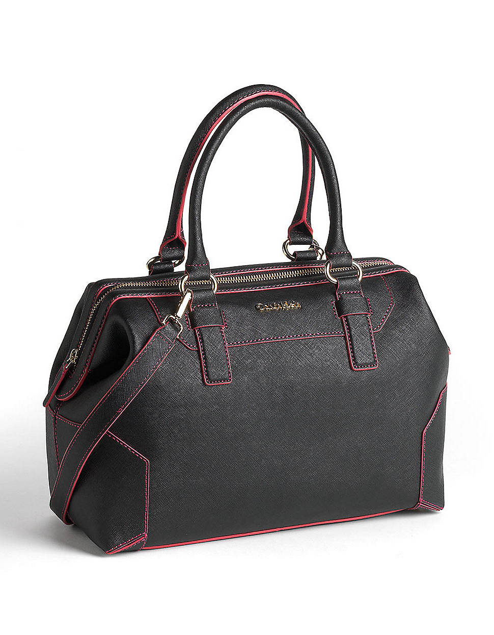 Lyst - Calvin Klein Saffiano Leather Satchel Bag in Black