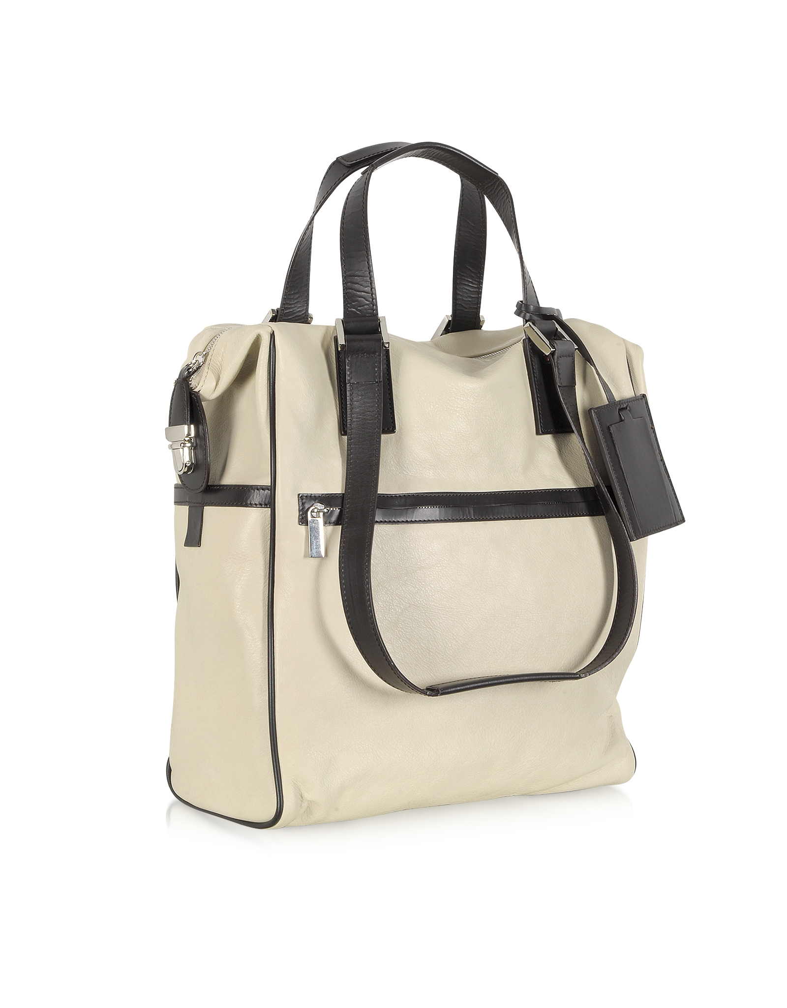 Giorgio fedon Metro Cream Leather Vertical Tote Bag in Natural | Lyst