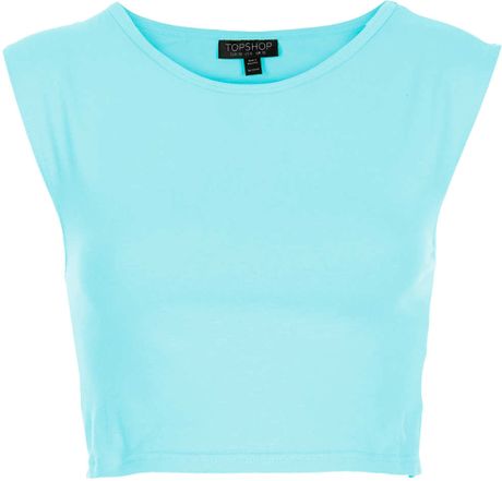 Topshop Basic Stretch Crop Top in Blue (LIGHT BLUE) | Lyst