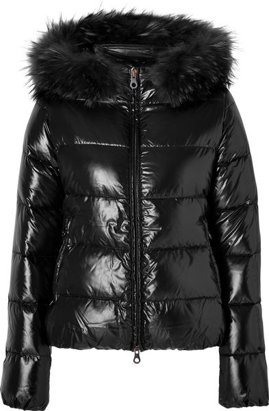 Duvetica Adhara Down Jacket with With Fur Trim in Black in Black | Lyst