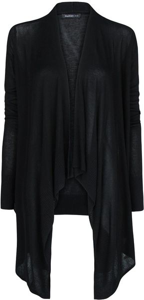 Mango Knit Asymmetric Cardigan in Black | Lyst