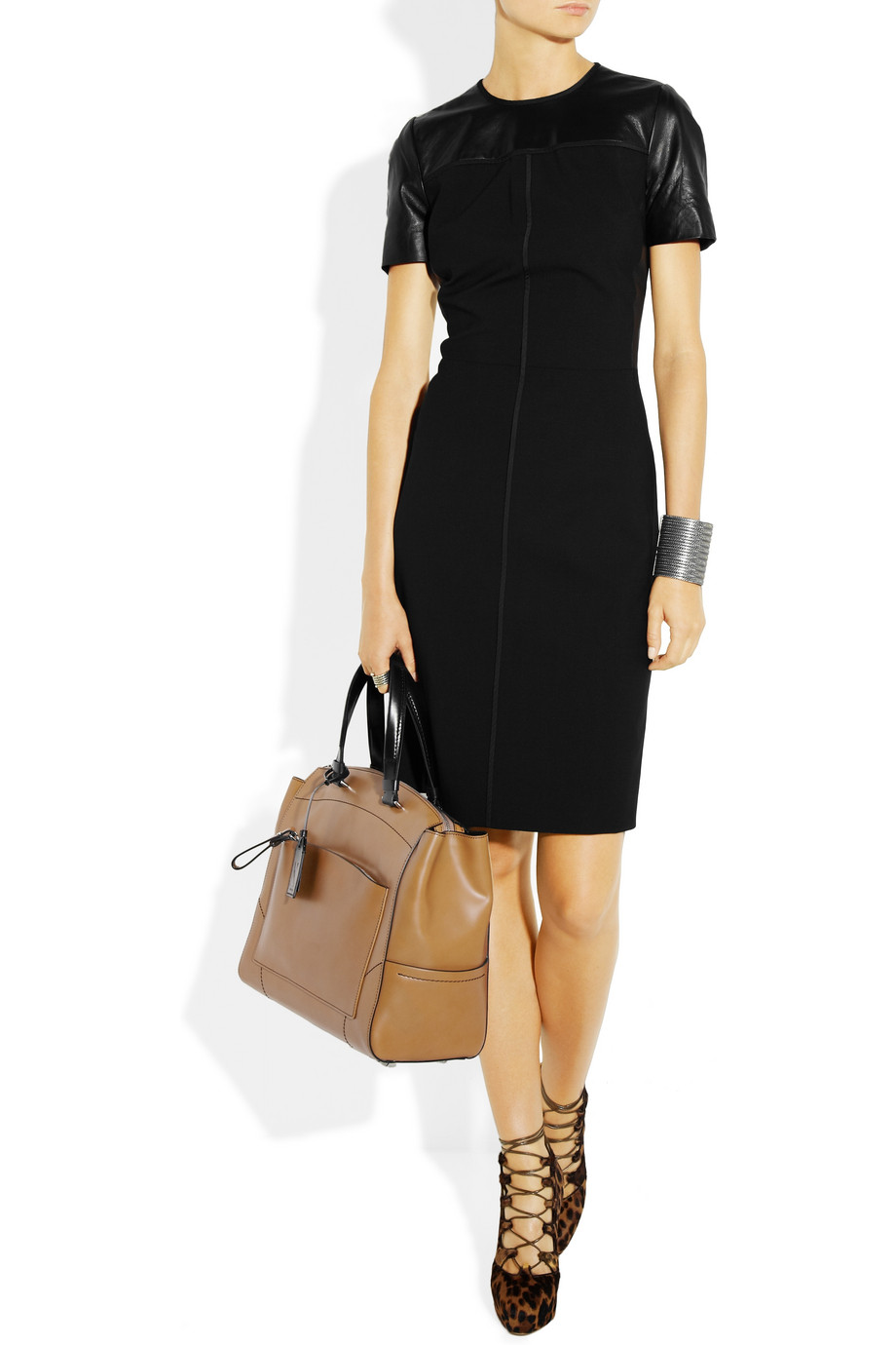 Reed krakoff Leathertrimmed Stretch Woolblend Dress in Black Lyst