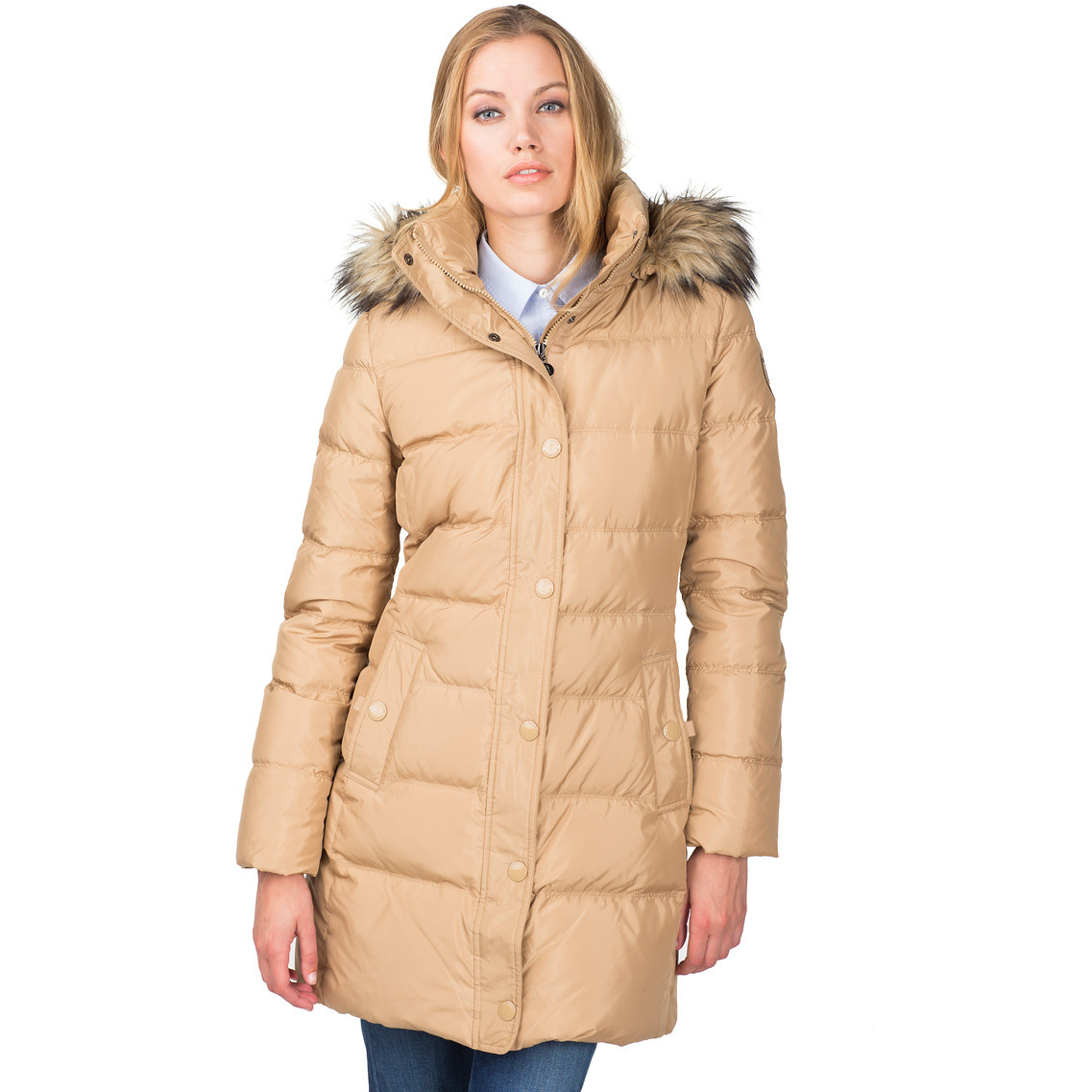 Tommy Hilfiger Maine Down Filled Coat in Beige (classic camel) | Lyst