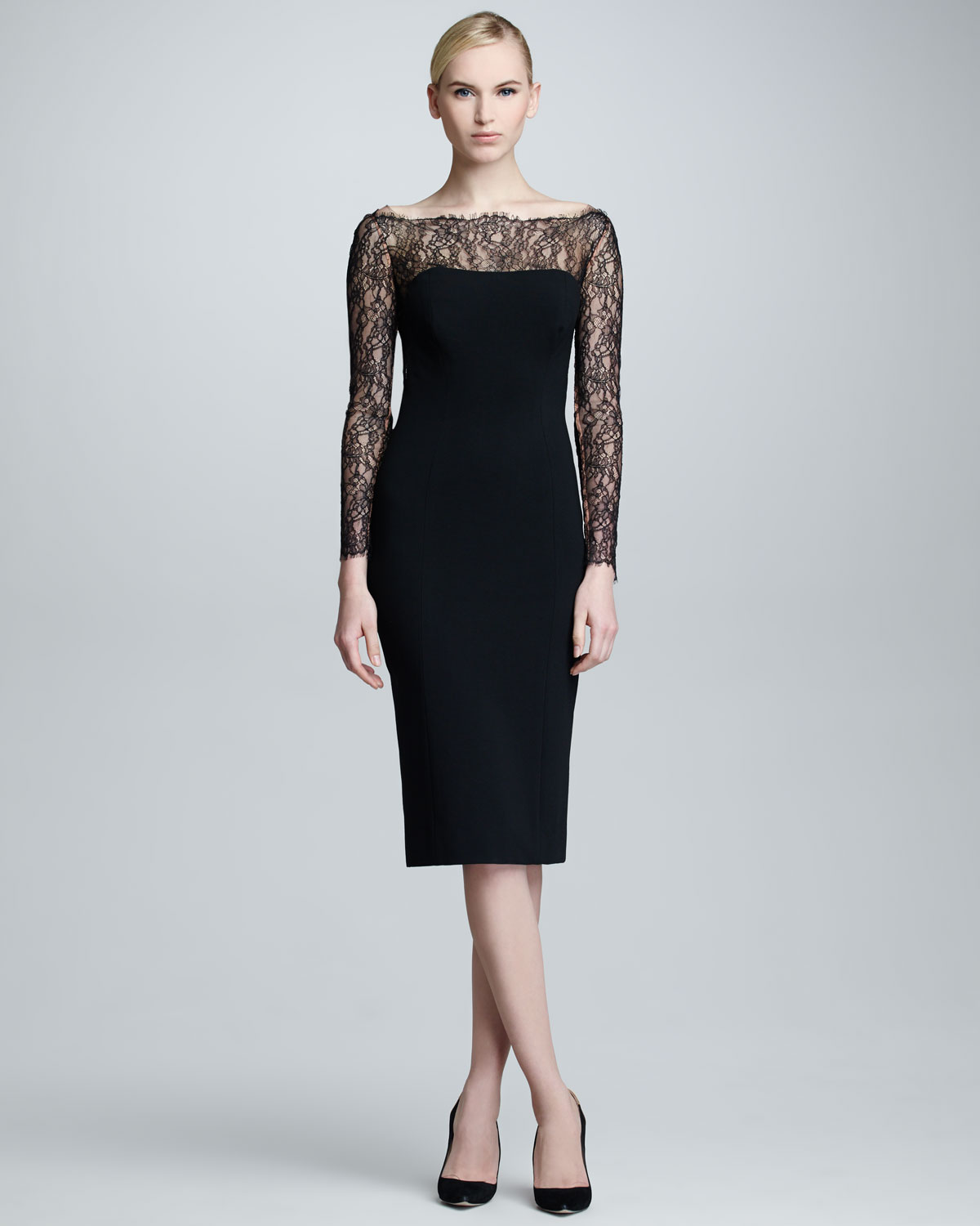 Lyst Carolina Herrera Lace Longsleeve Jersey Dress Black In Gallery