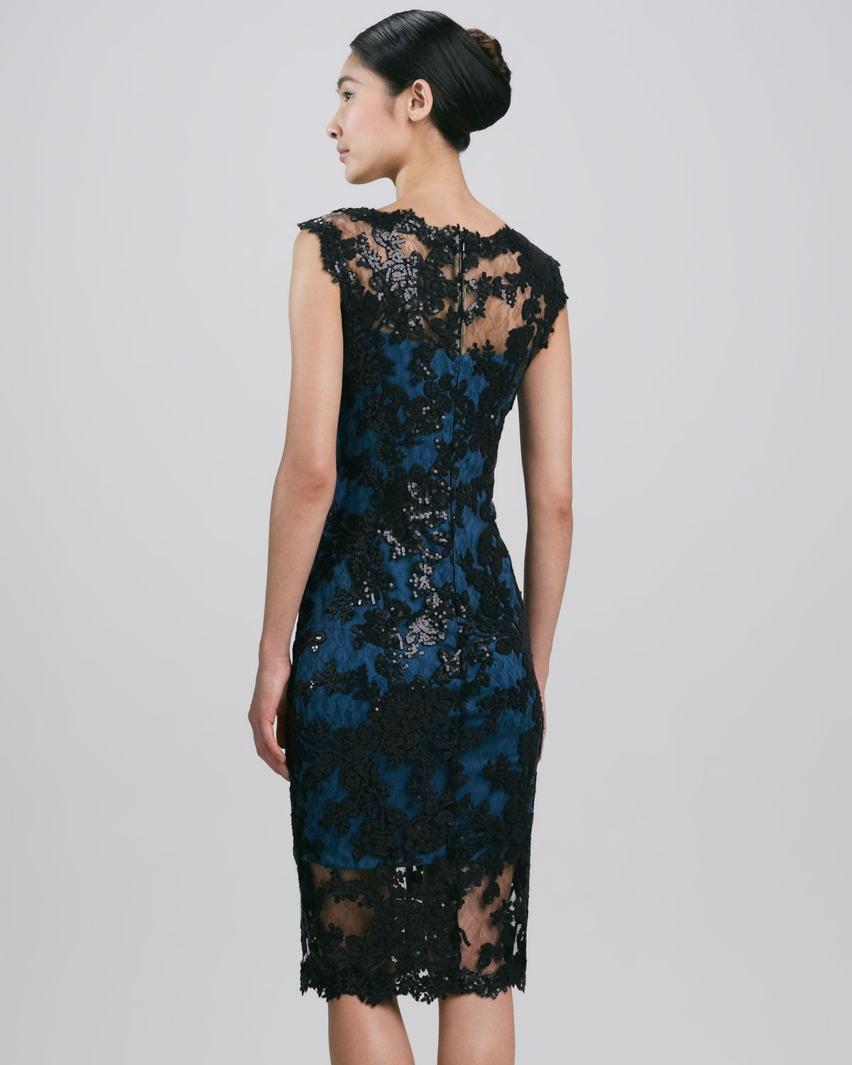 tadashi shoji lace top gown