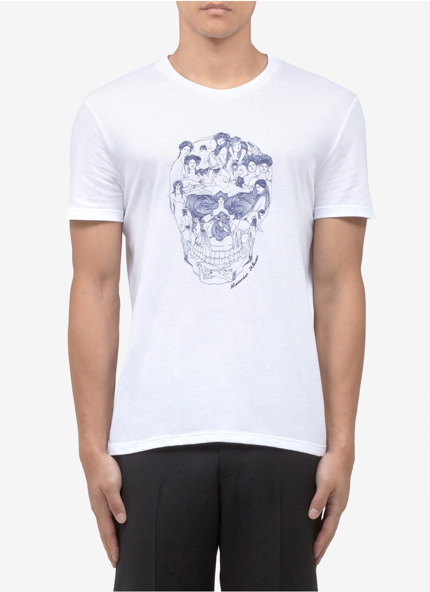 Alexander Mcqueen Embroidered Skull Cotton T-Shirt in White for Men | Lyst