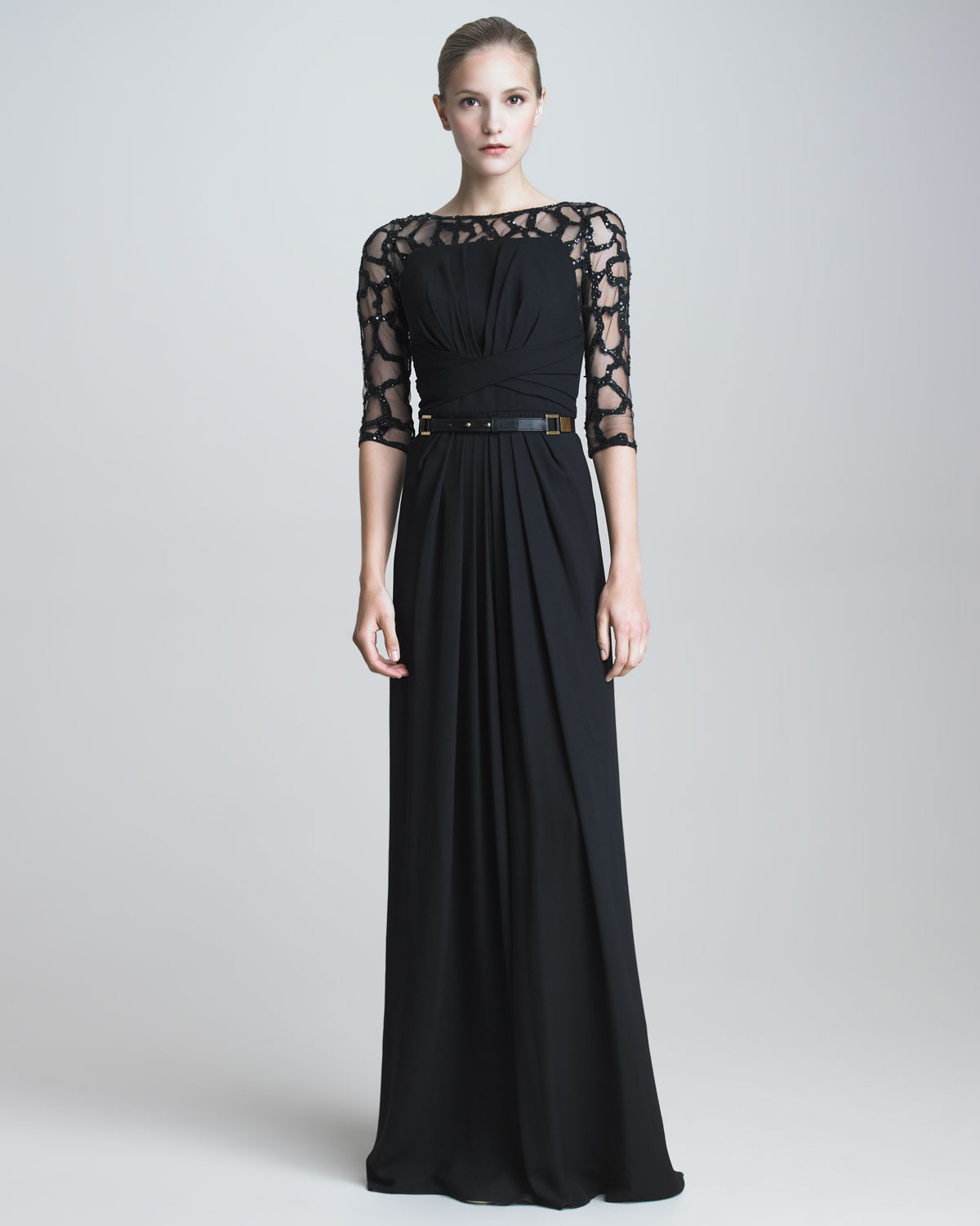 Lyst - Elie Saab Gown with Beaded Illusion Lace in Black