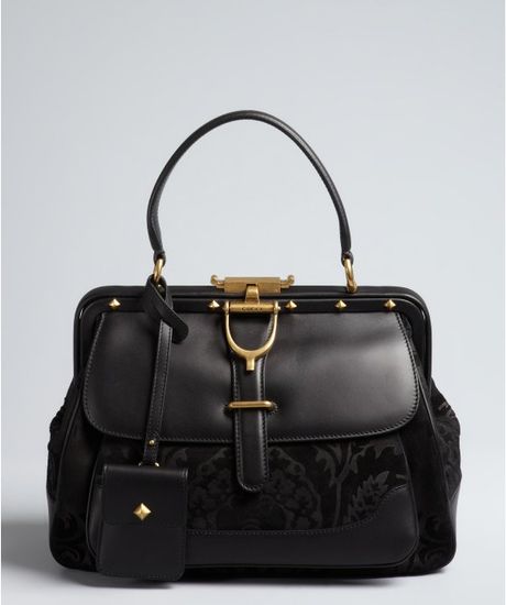 Gucci Black Damask Suede and Smooth Leather Horsebit Strap Doctor Bag ...