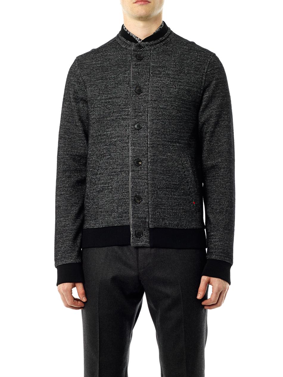 Gucci Tweed Bomber Jacket in Gray for Men | Lyst