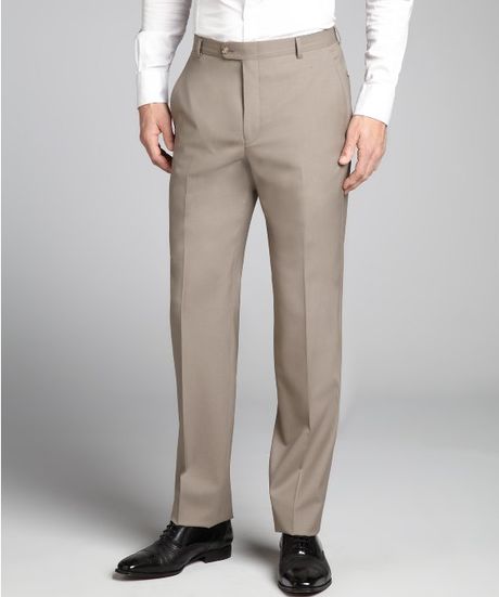 Hickey Freeman Warm Khaki Worsted Wool Flat Front Pants in Khaki for ...