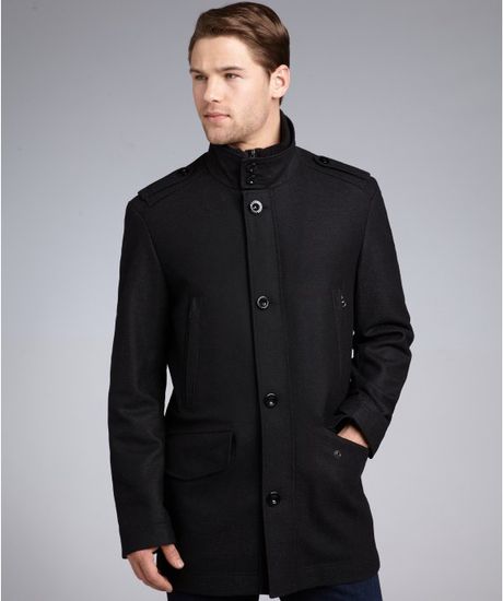 Hugo Boss Black Wool Blend Three Quarter Length Coat in Black for Men